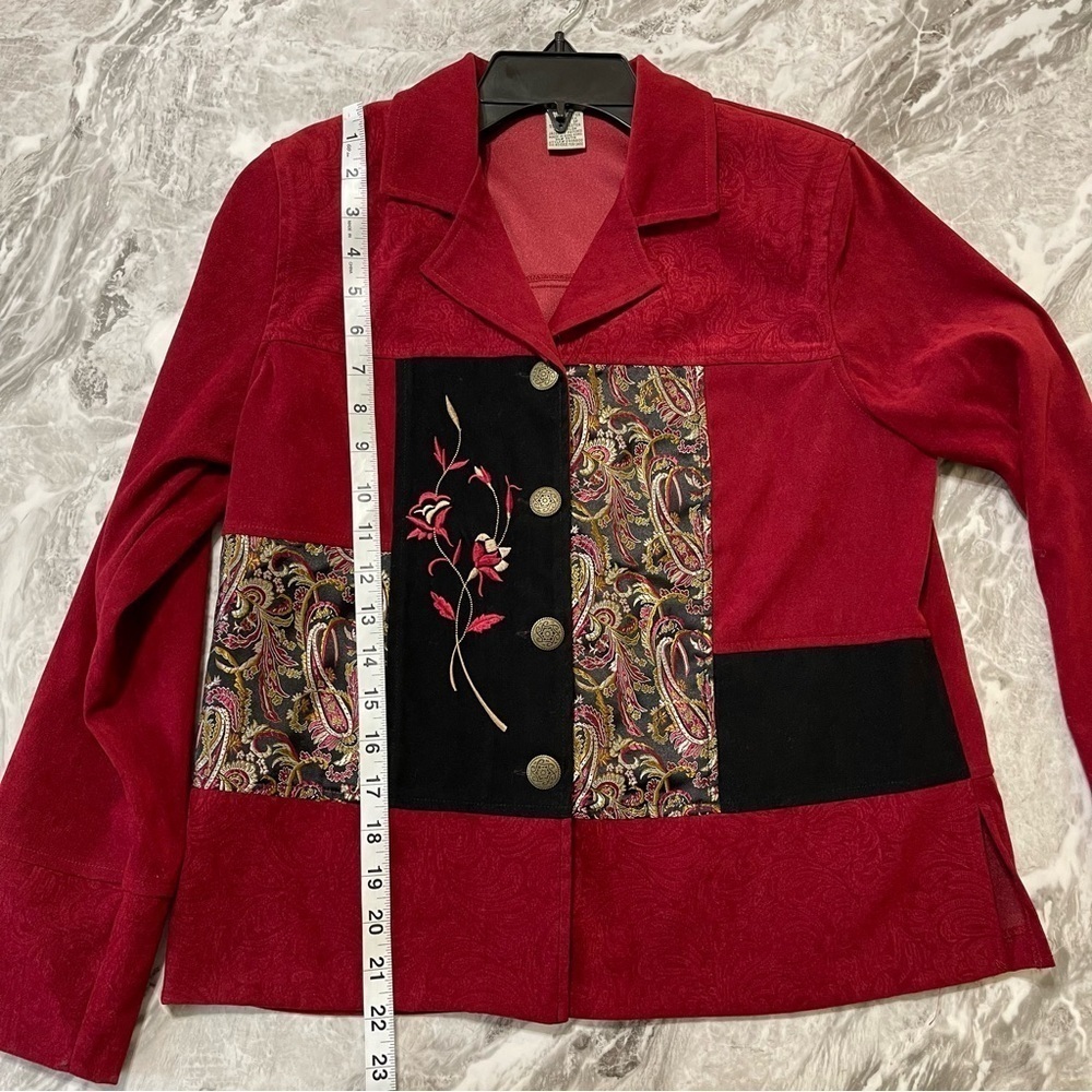 Notations Women’s Paisley 4 Button Vintage Jacket In Red And Black Size PS Retro - Picture 5 of 10